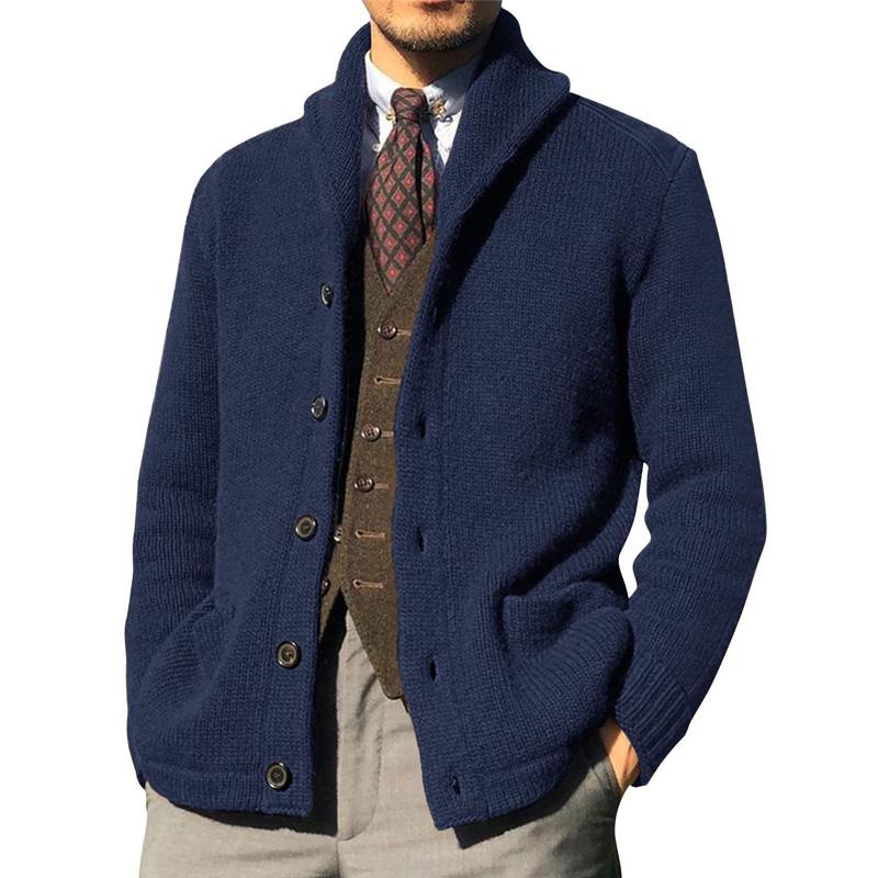 Men's knit cardigan with button-down closure