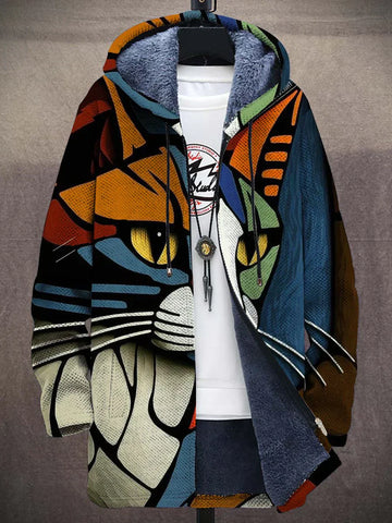 Men's artistic cat print hoodie for a unique look