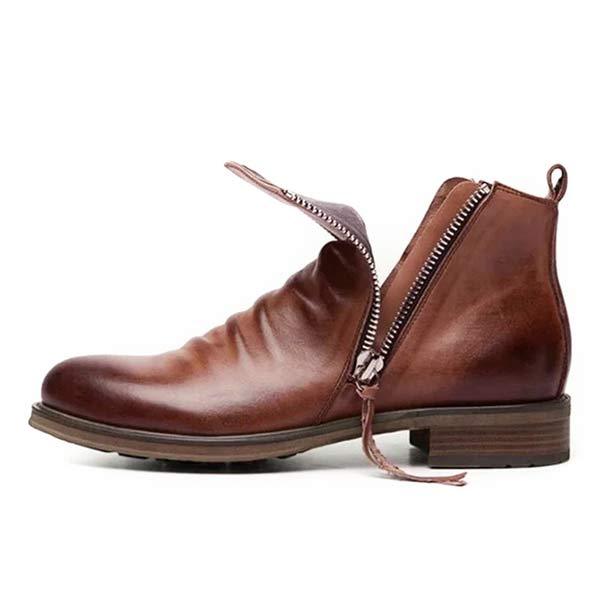 Men's leather ankle boots with side zipper and tassel detail