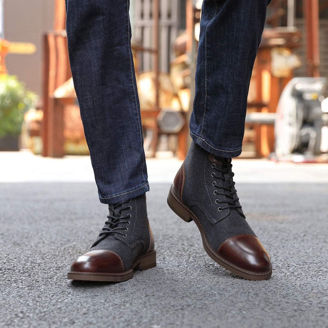 High-top biker boots with middle tube height for men