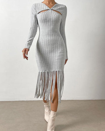 Avery - Knitted Dress With Fringes