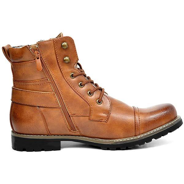 Retro mid-cut motorcycle boots with double zipper for men