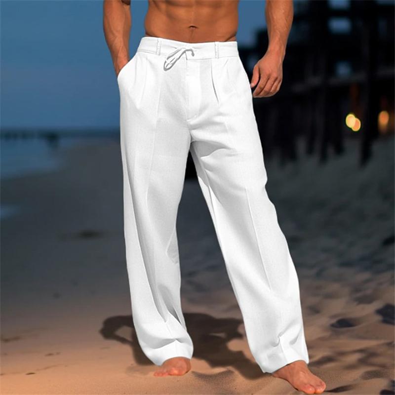 Men's relaxed fit drawstring vacation basic beach pants