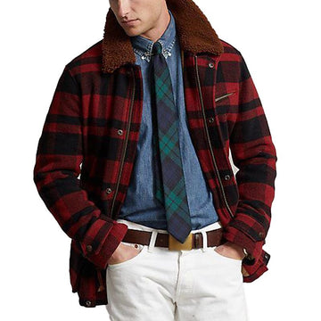 Men's warm and cozy red and black plaid jacket