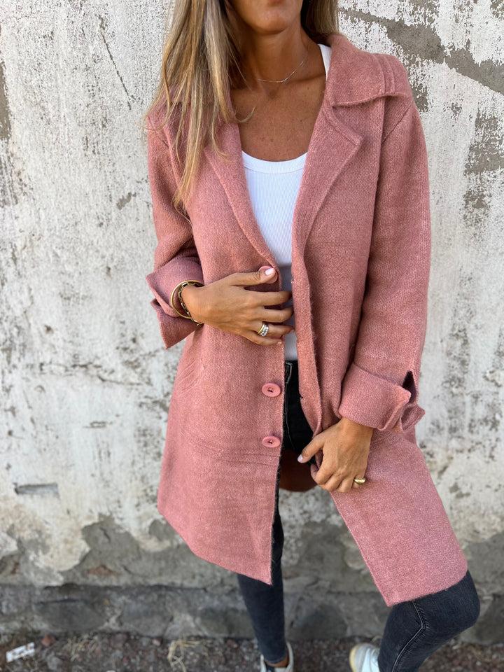 Women's soft pink wool coat for refined casual wear