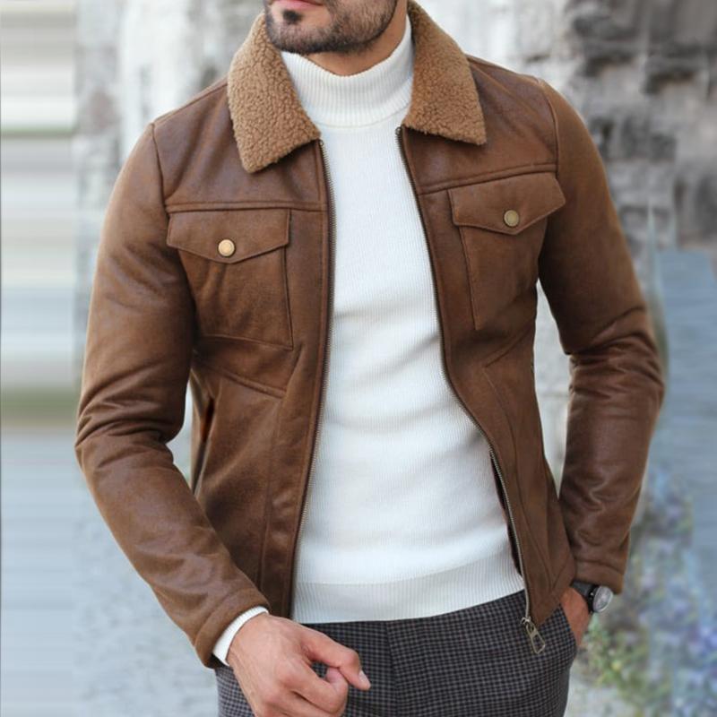 Men's fleece lined pocket lapel jacket