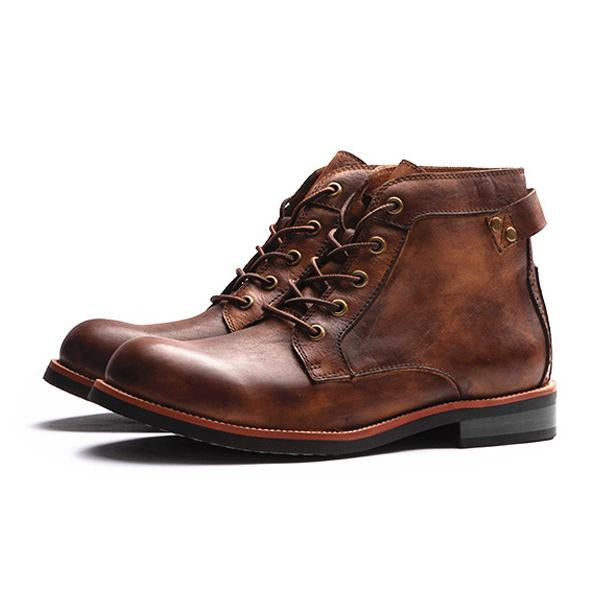 Stylish lace-up boots with round toe for men