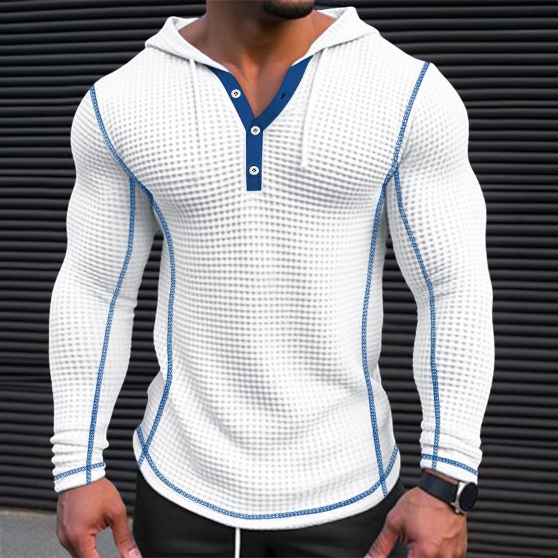 Men's muscle-fit waffle knit hoodie with contrast stitching