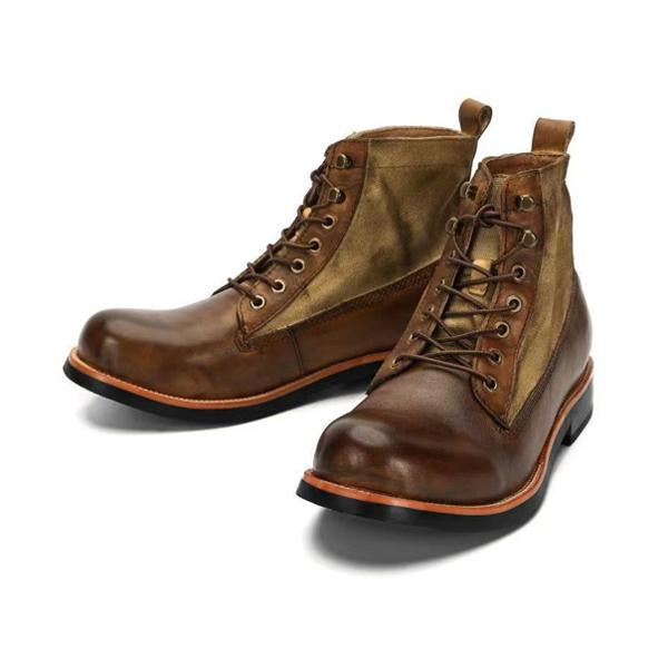 Retro motorcycle boots with color matching chunky heel for men