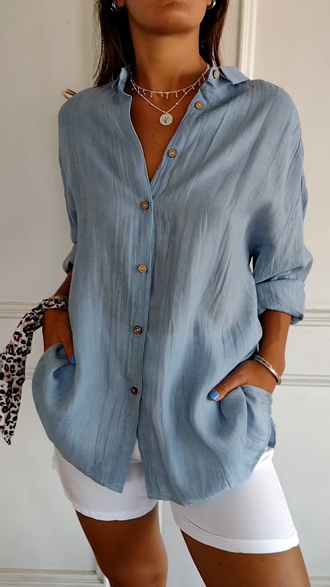 Women's lightweight button-down linen shirt