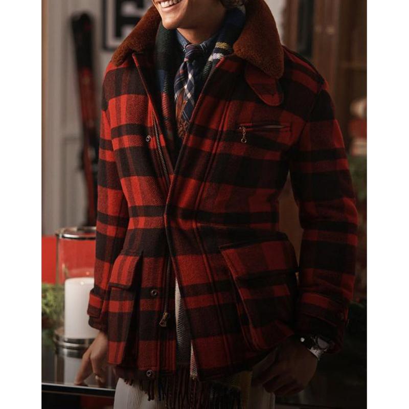 Men's warm and cozy red and black plaid jacket