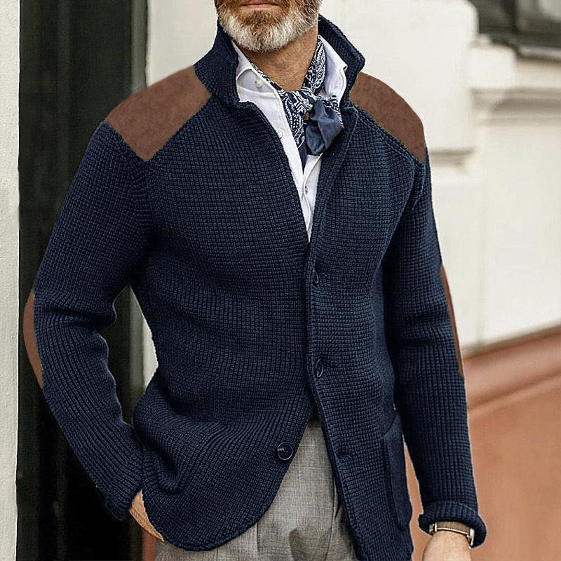 Men's vintage stand collar knitted blazer