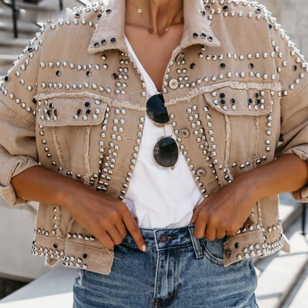 Women's studded cropped jacket for edgy flair