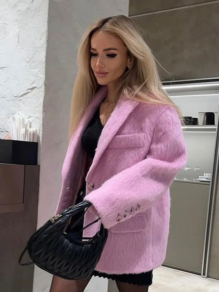 Women's soft fuzzy textured coat