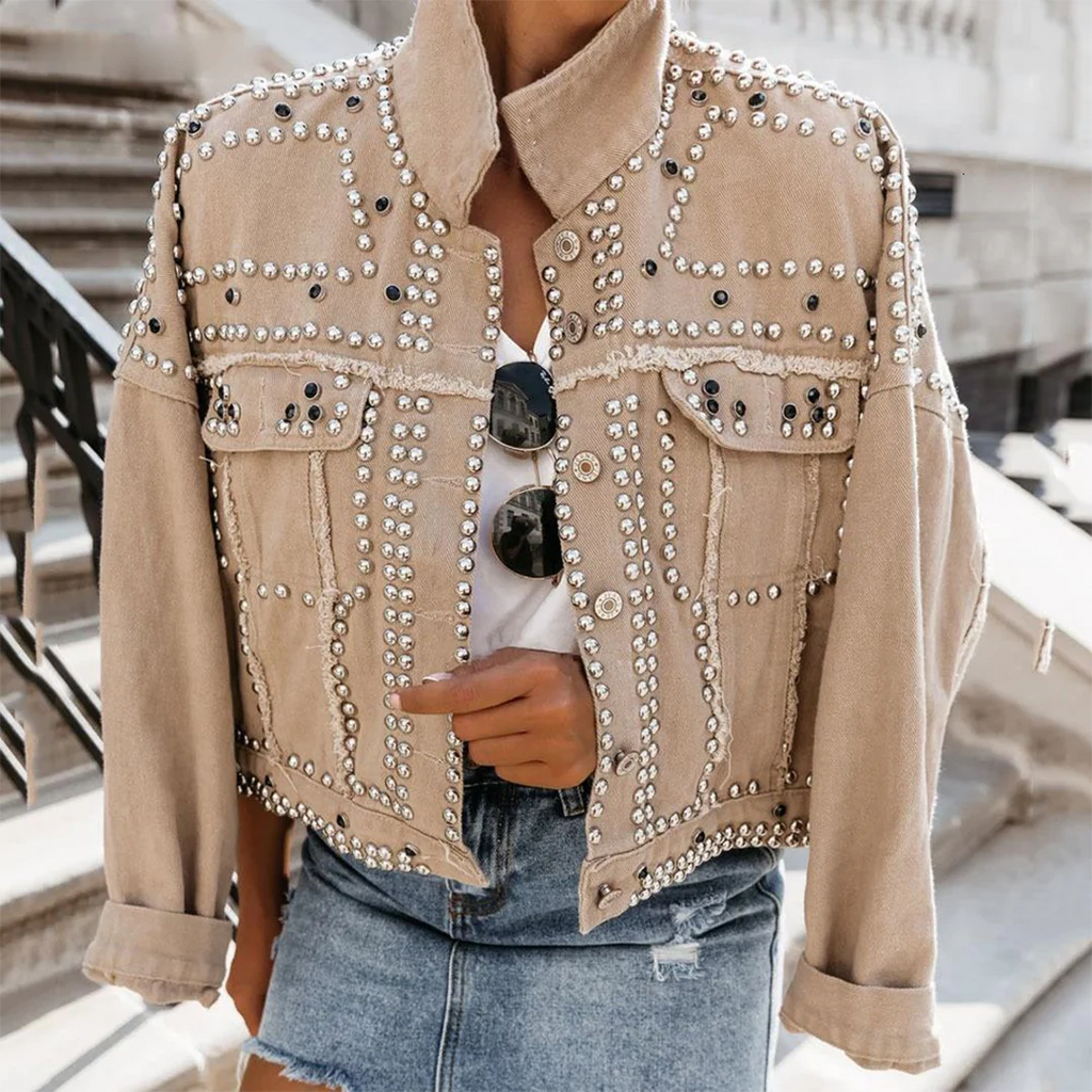 Women's studded cropped jacket for edgy flair