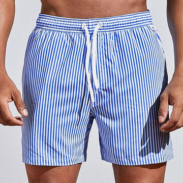 Relaxed-Fit Striped Boardshorts with Drawstring and Side Slit Hem