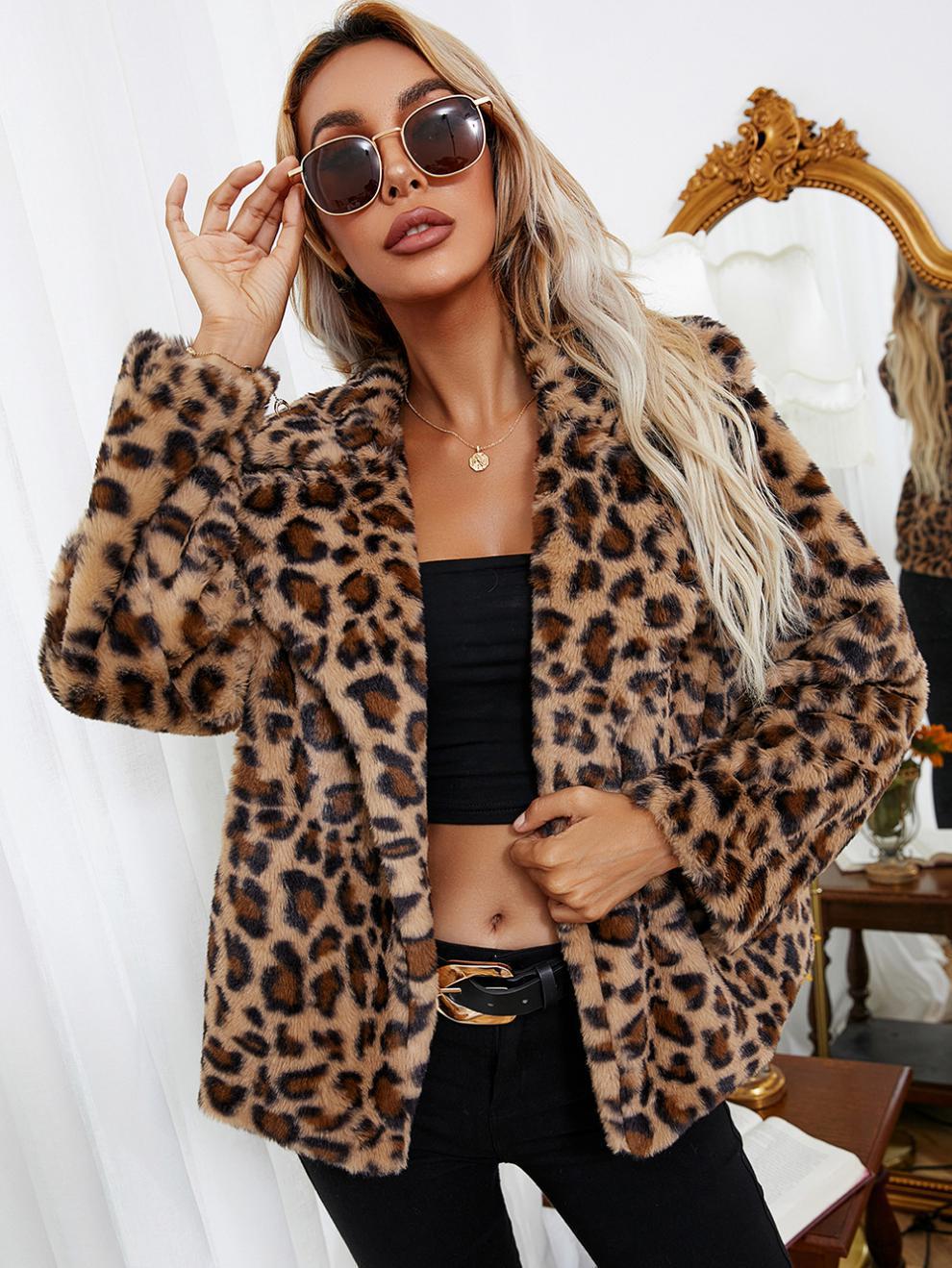 Thea - Women's leopard print faux fur coat