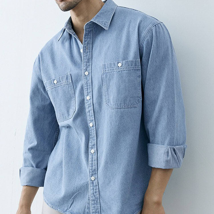 Men's Button Down Denim Shirt - Casual Long Sleeve