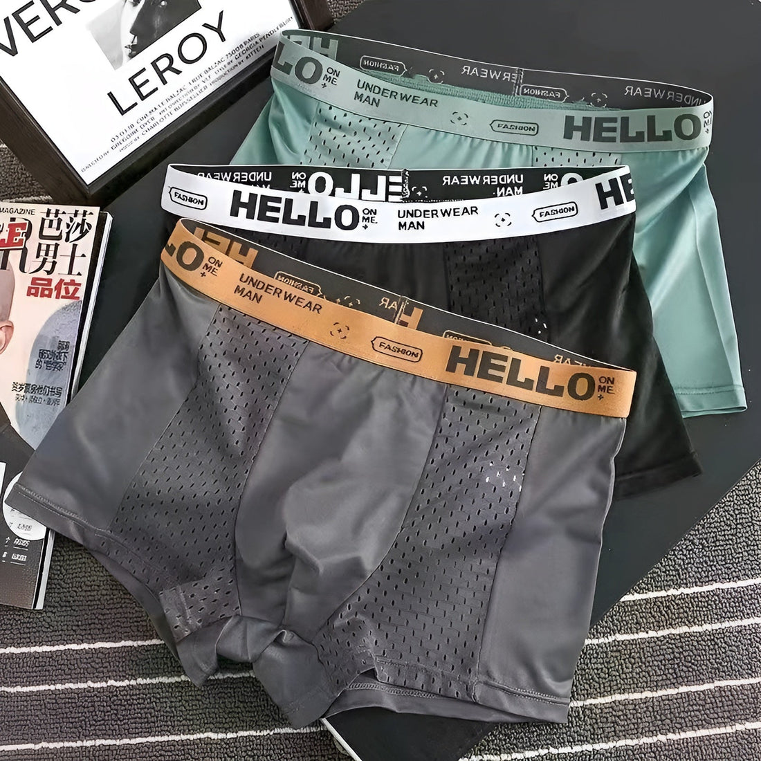 Men's breathable elastic mesh boxer briefs 3pcs