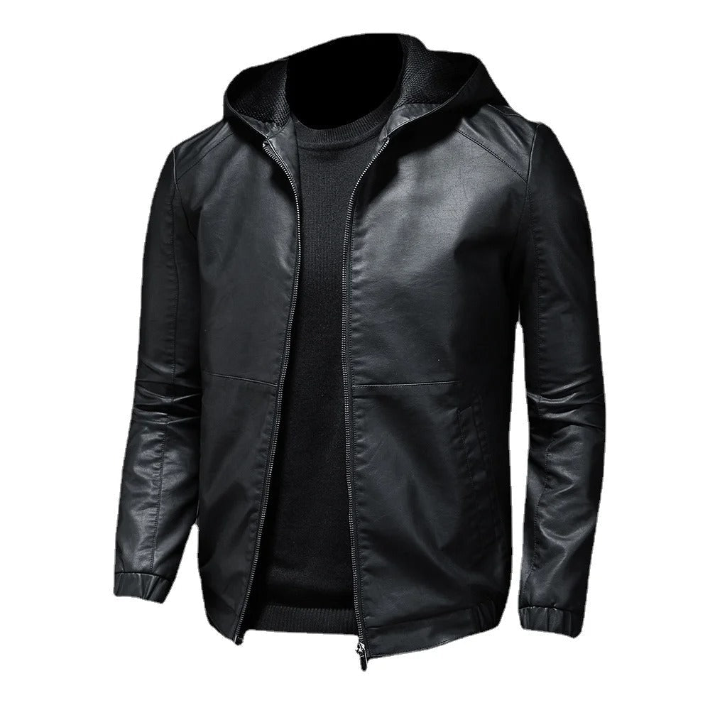 Darius - stylish PU leather jacket with hood