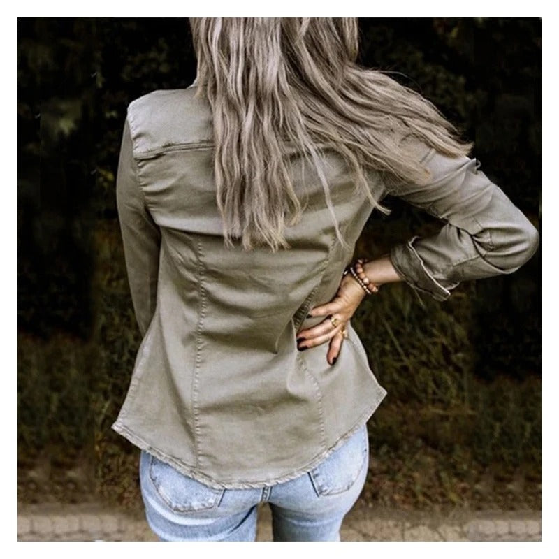 Women's casual denim button-up shirt