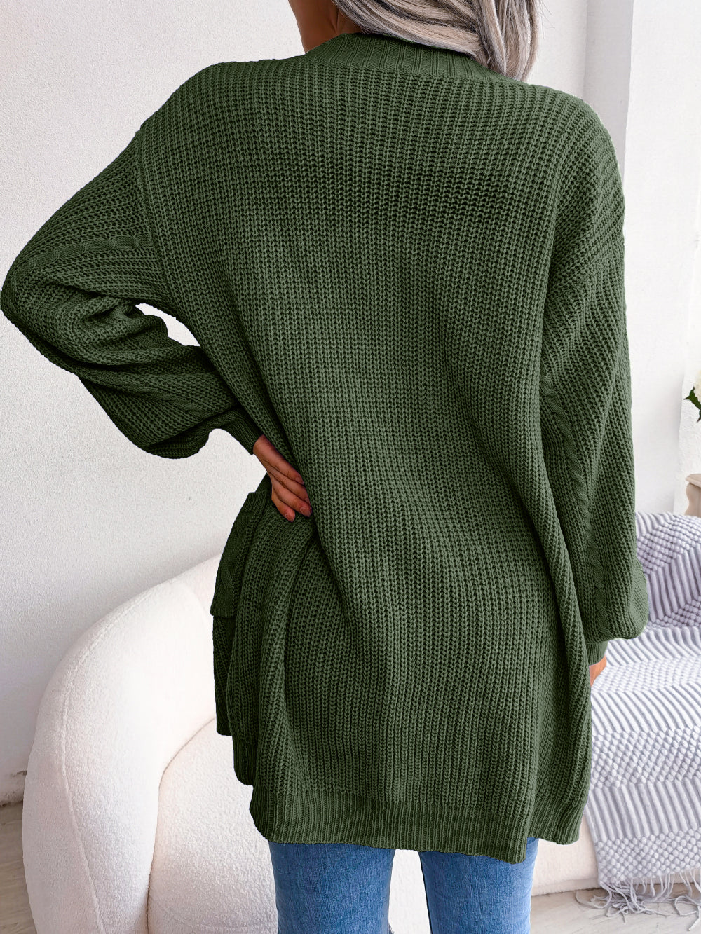 Casual twisted lantern sleeve cardigan for autumn and winter