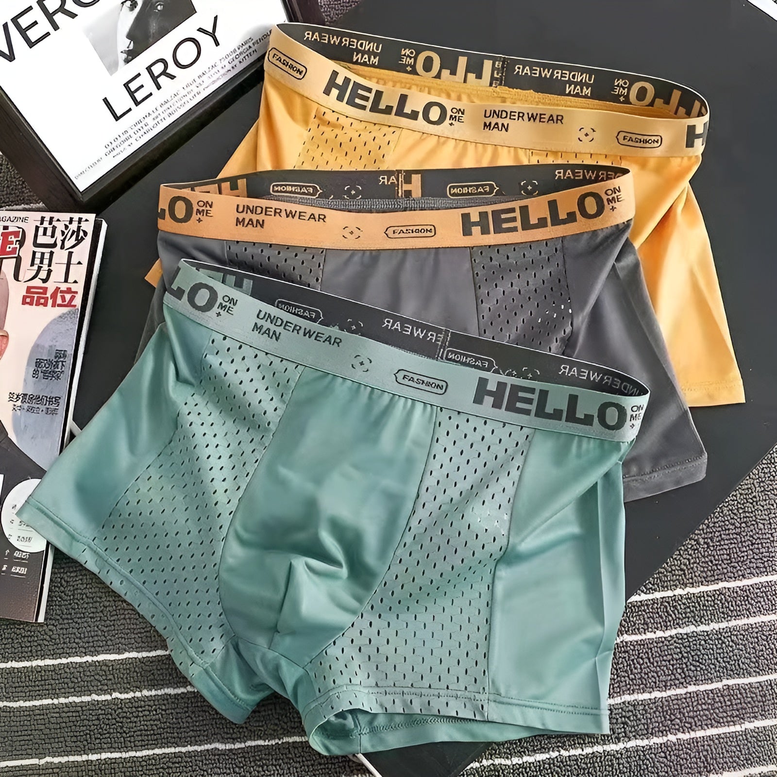 Men's breathable elastic mesh boxer briefs 3pcs