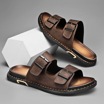 Marcello Two-Strap Sandals with Contoured Footbed and Buckle Accents