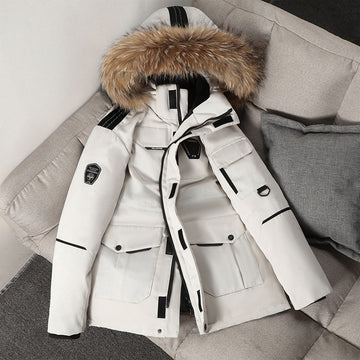 Faux fur hooded winter parka for men