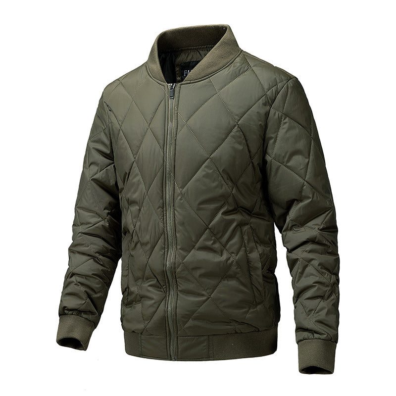 Men’s Quilted Bomber Jacket - Ribbed Collar & Cuffs - Zipper Closure - Insulated Warmth