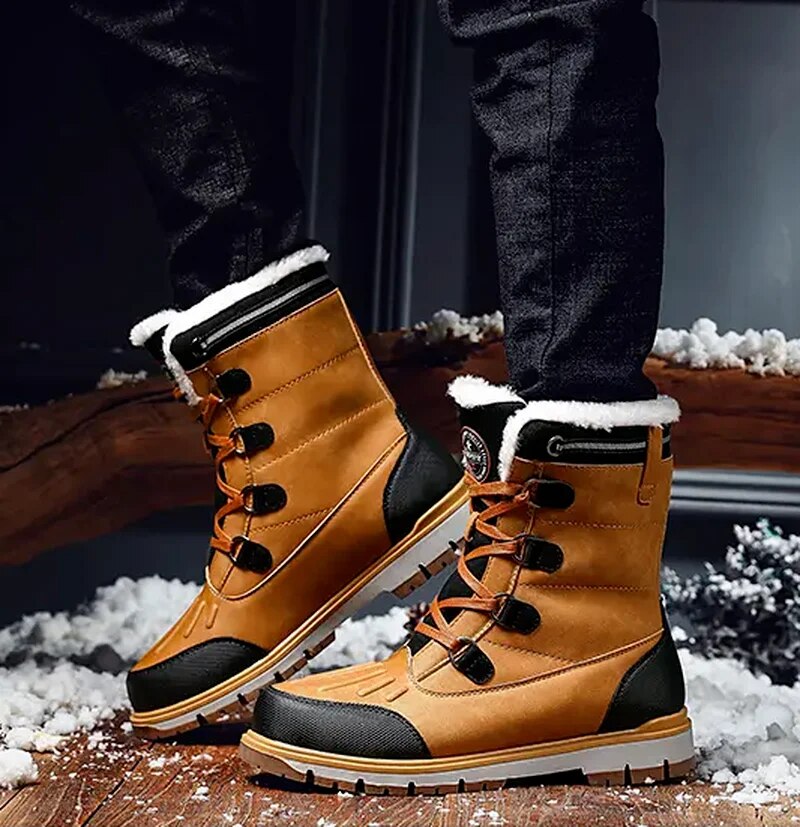 Men’s Lace-Up Boots – Weather-Resistant – Fur Lined – Grip Sole – Mid-Calf Fit