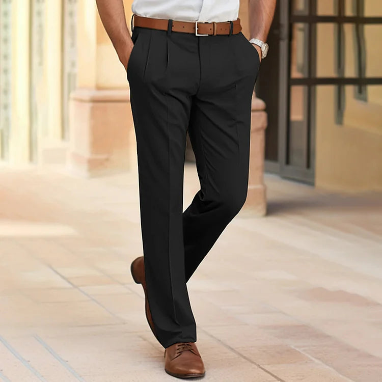 Casual Business Trousers - Slim Fit Stretch Navy Blue Elegant Office Wear