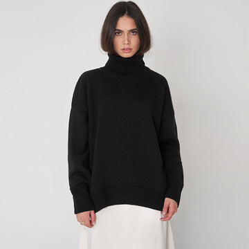 Women’s Oversized Sweater – Wool Knit – Relaxed Fit – Turtleneck – Dropped Shoulders