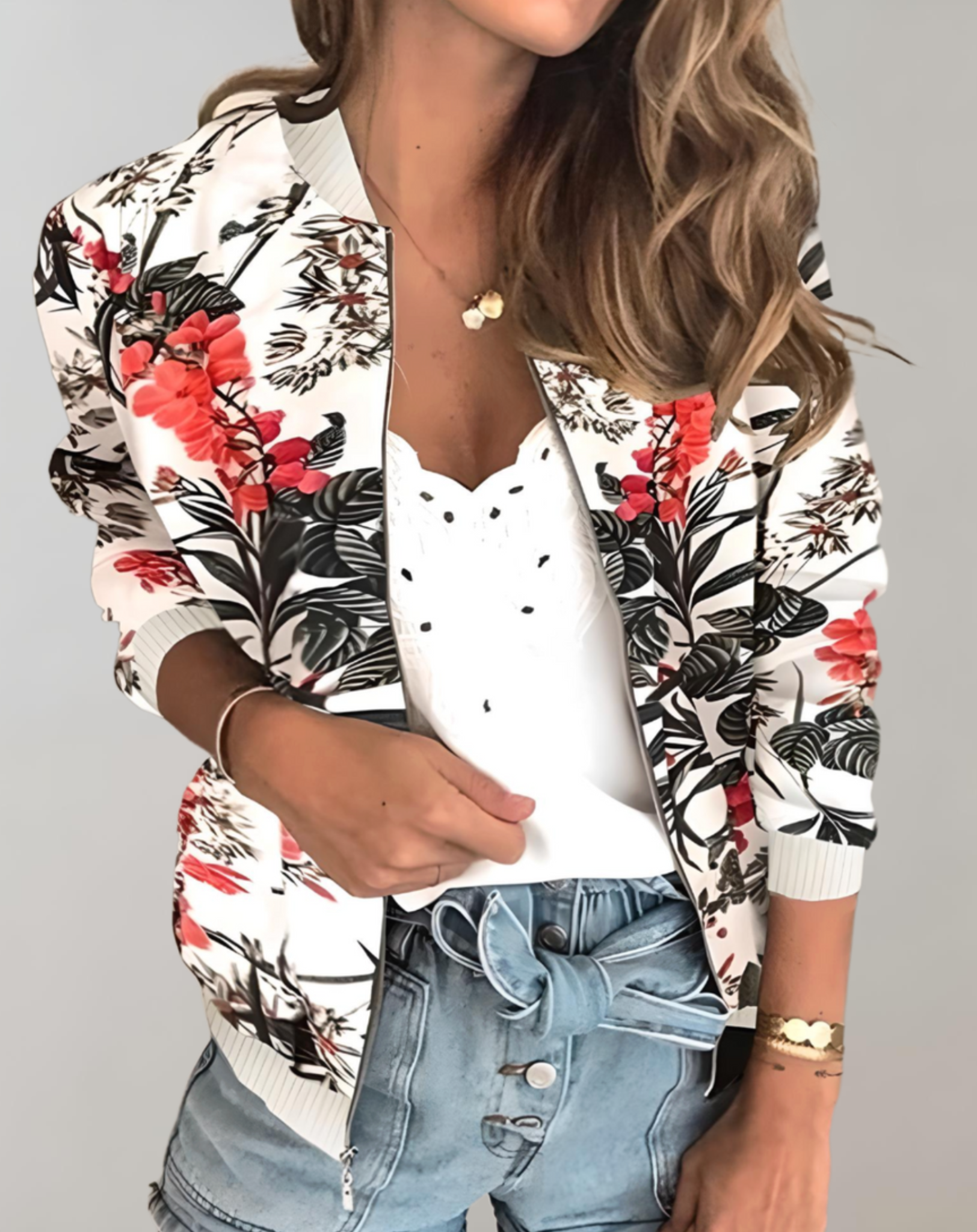 Women's floral bomber jacket for vibrant spring flair