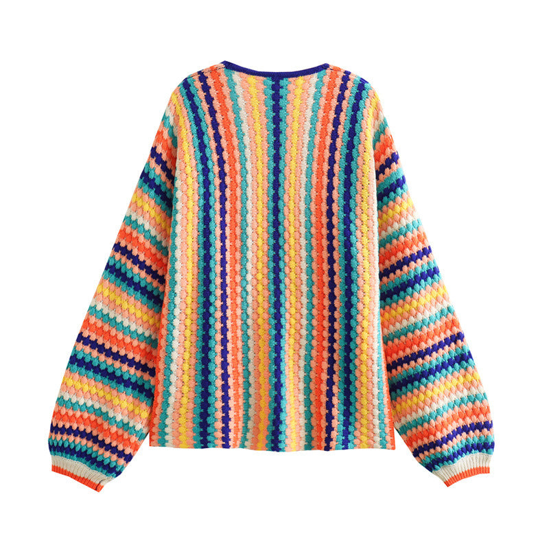 Vibrant rainbow knit sweater for women