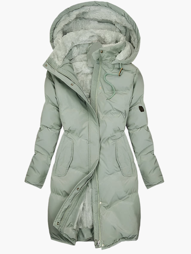 Isla Hooded Quilted Puffer Coat | Fleece Lined Pockets Coat