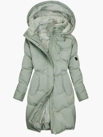 Isla Hooded Quilted Puffer Coat | Fleece Lined Pockets Coat
