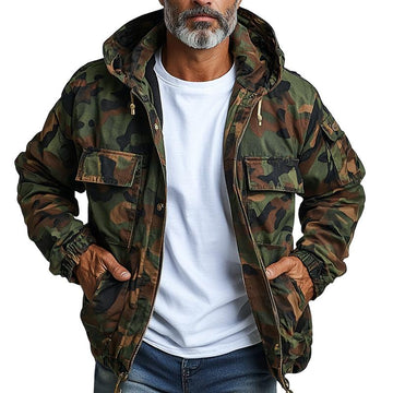 Men's camouflage hooded multi-pocket jacket