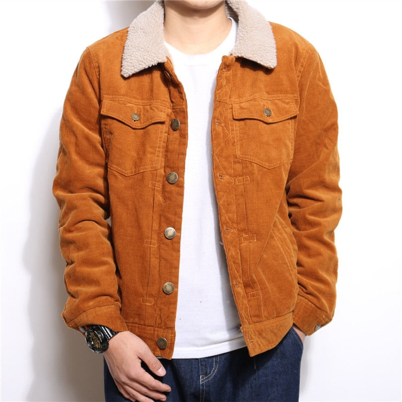 Men's corduroy jacket with sherpa collar