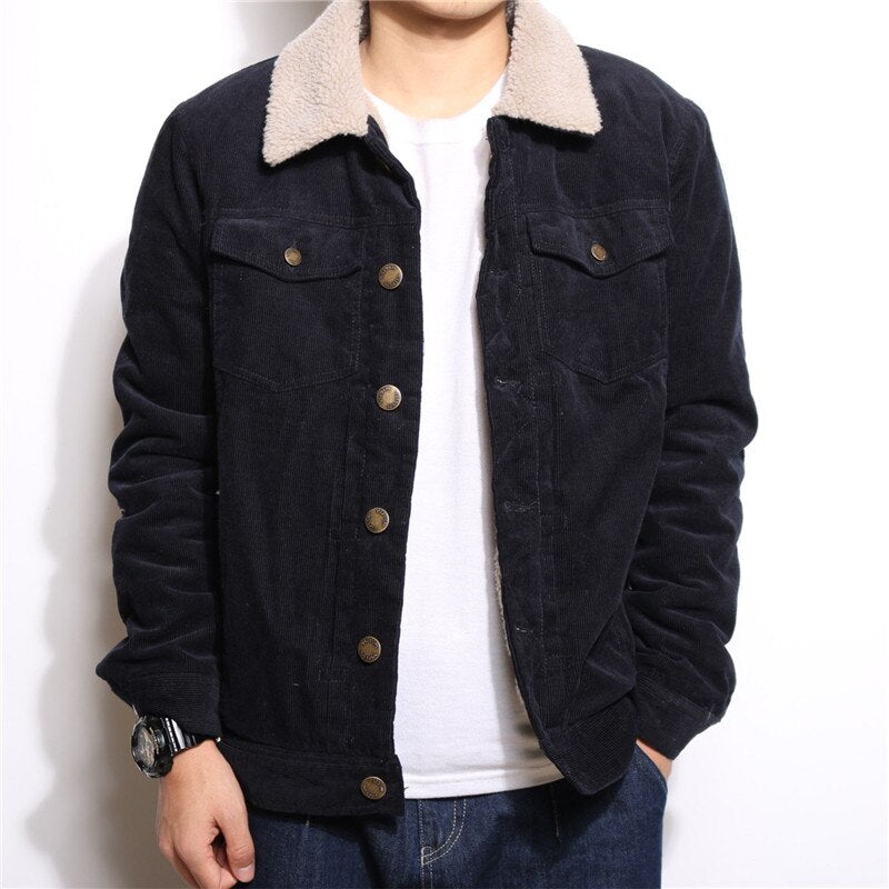 Men's corduroy jacket with sherpa collar