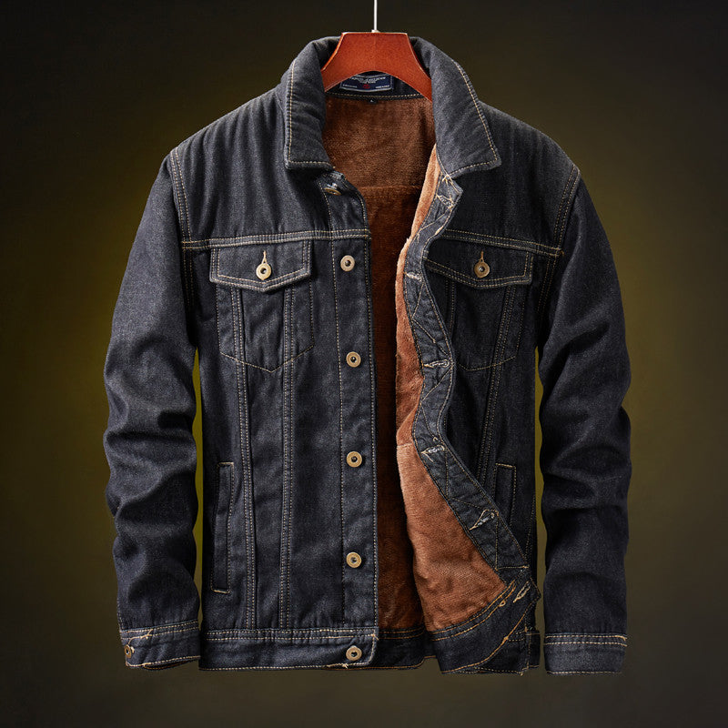 Men's winter denim jacket with sherpa lining