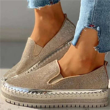 Women's Slip-On Platform Shoes - Rhinestone Embellished - Stylish & Comfortable