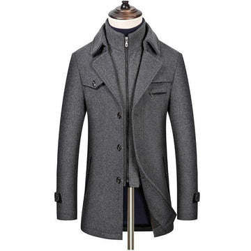 Men's winter double-collar midi coat