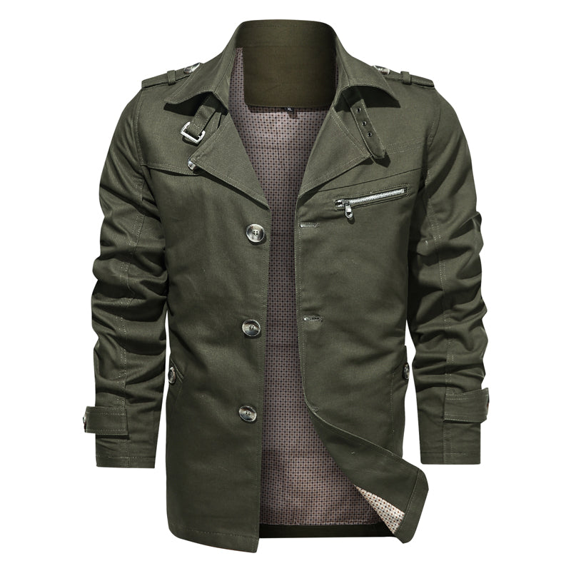 Men's Trench Coat - Tailored Fit - Lapel Collar - Button Closure - Mid-Length Stylish Wear