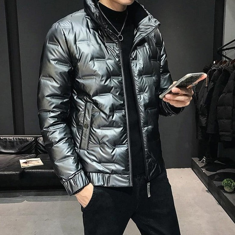 Charlie Shiny Quilted Puffer Jacket | Relaxed Fit Stand Collar Jacket