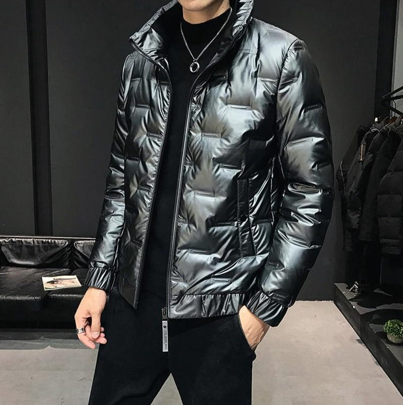 Charlie Shiny Quilted Puffer Jacket | Relaxed Fit Stand Collar Jacket