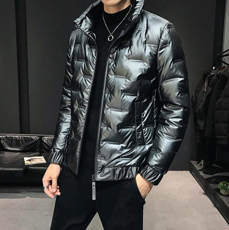 Men's shiny padded winter zip-up jacket