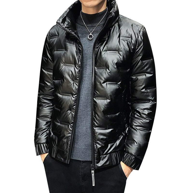 Men's shiny padded winter zip-up jacket