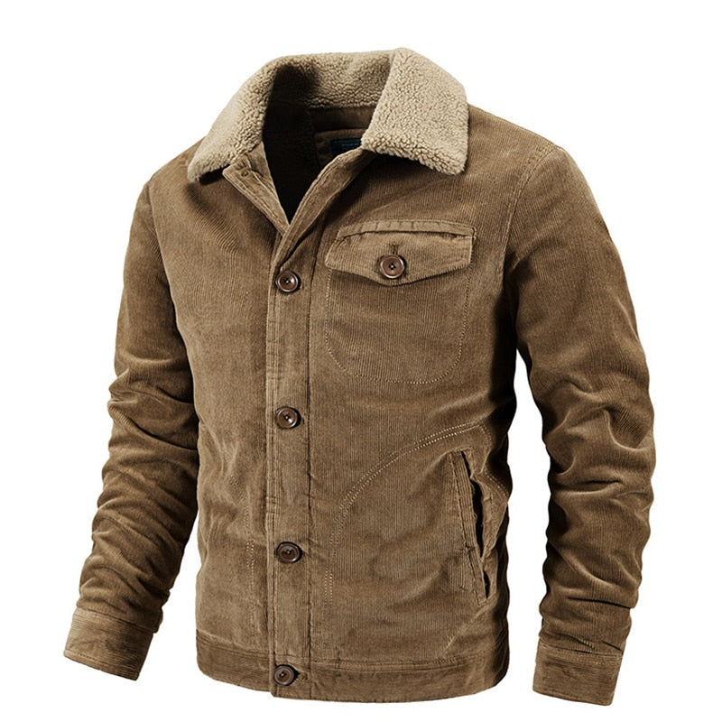 Men's classic corduroy fleece-lined warm jacket