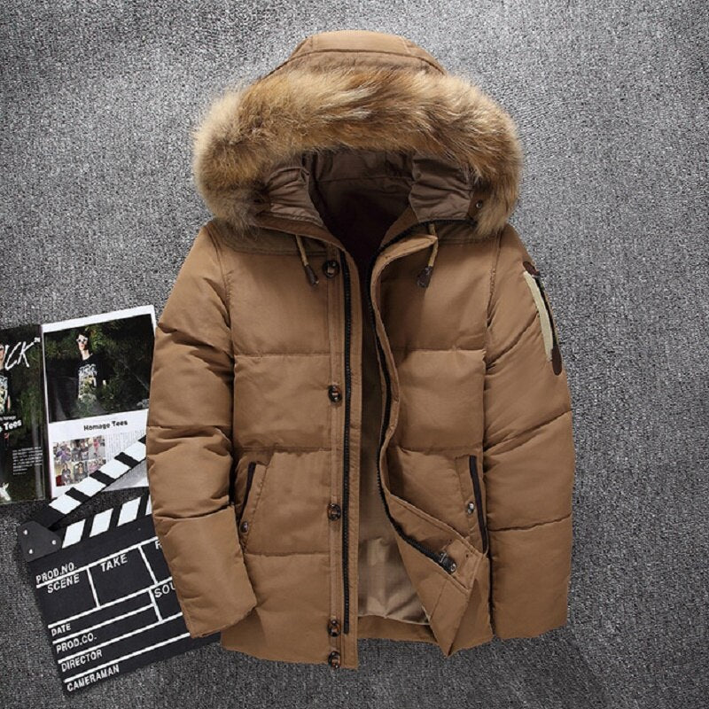 Men's winter parka with fur-trimmed hood